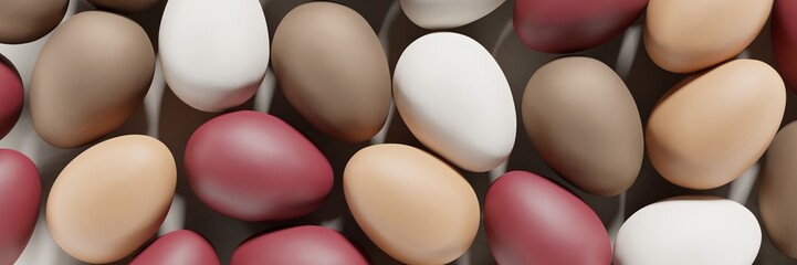 3d render of neutral tone beige Easter eggs pattern banner