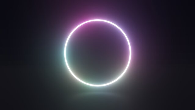 Gradient neon circle set Glowing border isolated on a dark background with shadow. Colorful night fantasy