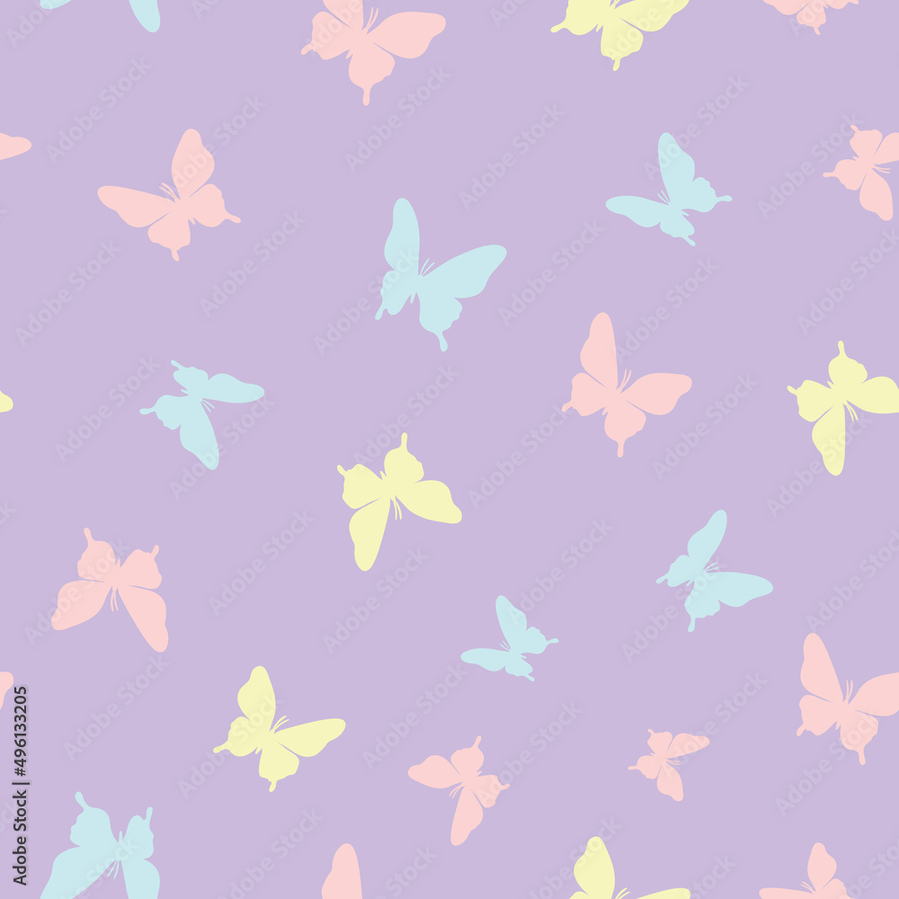 Poster vector butterfly seamless repeat pattern design background. cute butterfly silhouette design