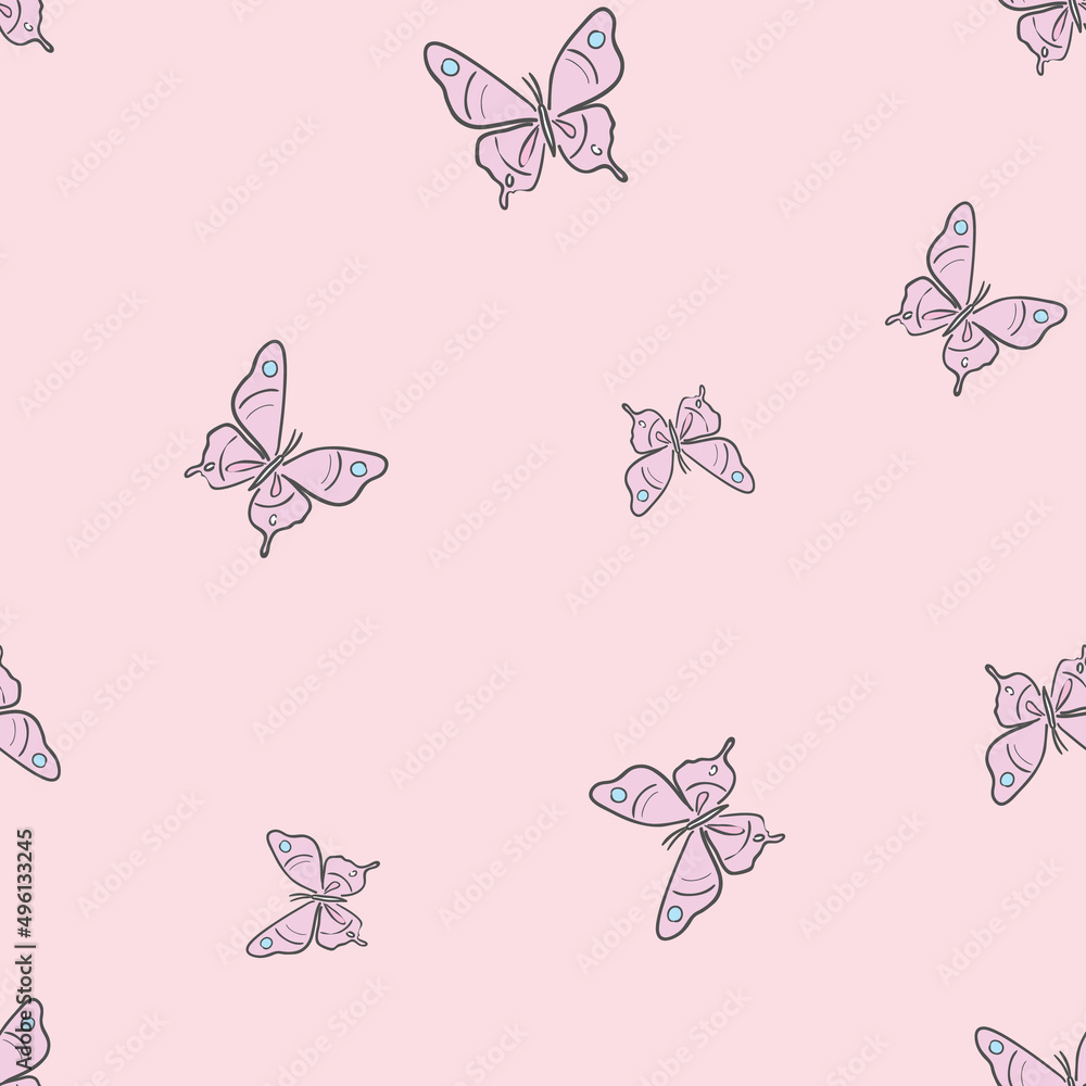 Poster pink vector butterfly seamless repeat pattern design background.
