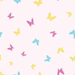Simple butterfly silhouette, cute girly pastel pattern. Colorful happy pattern.