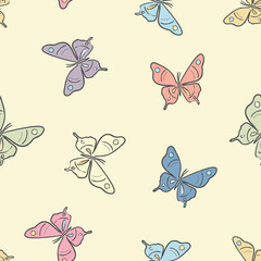 Vector butterfly seamless repeat pattern design background.Colorful cartoon butterflies.