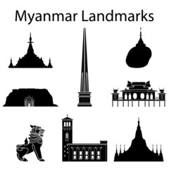 myanmar top famous landmarks silhouette style,travel and tourism,vector illustration