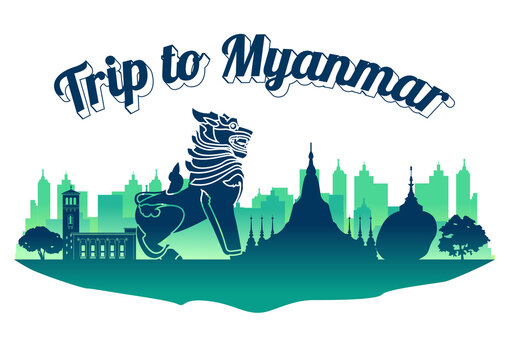 myanmar top famous landmarks silhouette style,travel and tourism,vector illustration