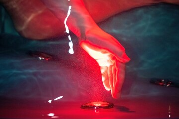 during the treatment of autism and brain disease in a child, a hydromassage procedure when red lamp...