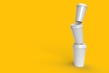 Plastic coffee mug cup with yellow background