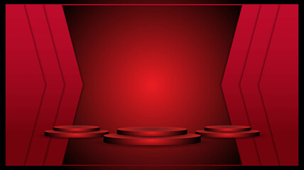 Red background stage podium modern presentation cosmetic display award with abstract of luxury premium product template empty stage spotlight background.