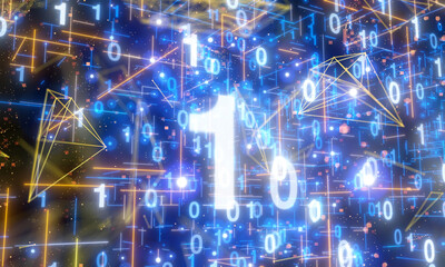 Neural network 3D illustration. Big data and cybersecurity