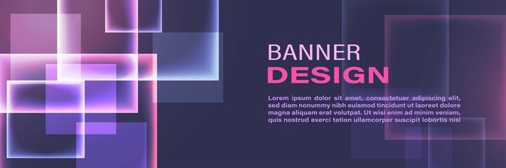 Fototapeta premium Light neon abstract square galaxy technology banner design background