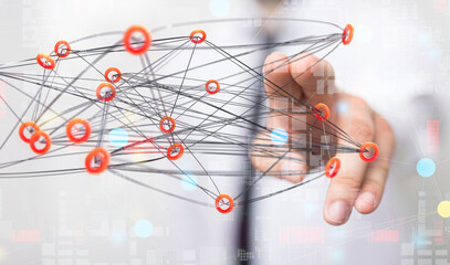 Global network. Blockchain. 3D illustration. Neural networks and artificial intelligence. Abstract