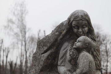 Mother with child sculpture. Novograd -Volynsky, Zhytomyr region, Ukraine.
