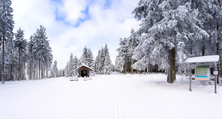 Panorama Winter am Rennsteig mit Ski Langlauf Loipe P