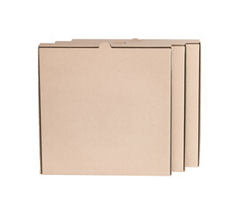 Stack of brown pizza boxes with display box, 3D top view