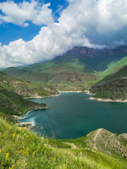Fototapeta na wymiar Mountain lake Gizhgit in Kabardino-Balkaria. Elbrus region of Russia.