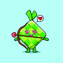 Cute cartoon mascot character romantic cupid ketupat with love arrow in modern design 