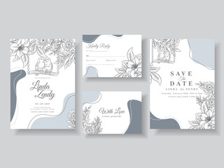 Wedding invitation cards with beautiful rose line art