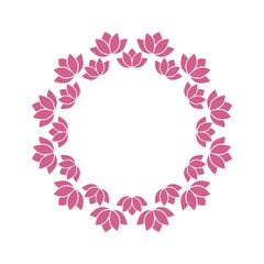 Lotus flowers arranged in circular frame isolated on white background