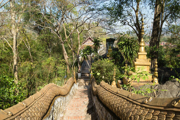 Stairs of Mount Phousi is a hill right at the centre of the old town of Luang Prabang. It is bordered on one side by the Mekong River and on the other side by the Khan River.