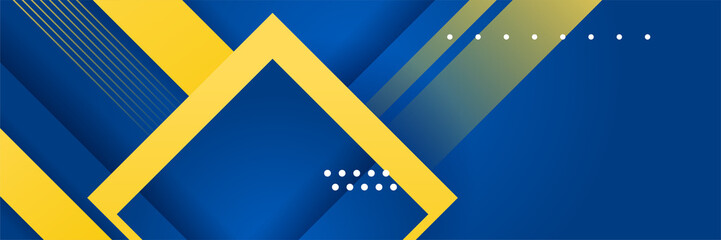 Modern abstract blue yellow orange banner background design. Abstract geometric background with squares, lines, dots and circle. Vector illustration