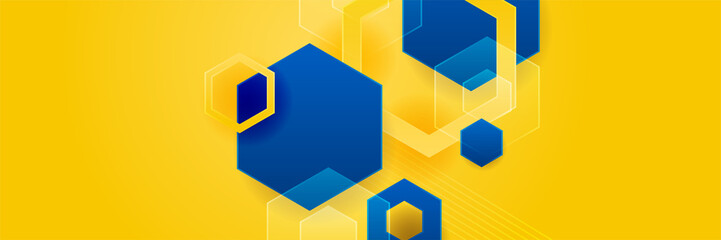 Modern abstract blue yellow orange banner background design with hexagon. Vector illustration