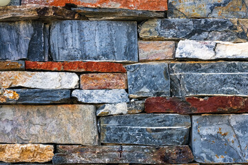 Walls made of multicolor stones , Stone background. Ancient stone wall. Grunge stone wall backdrop. Background of old vintage stone wall. Wall decoration to be beautiful and strong with natural stone.