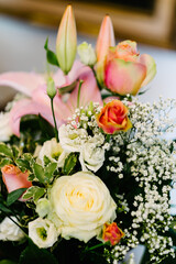 Top view of elegant spring bouquet. Spring wedding concept
