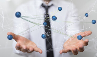 abstract lines with dots over dark background.