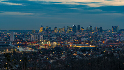 Blue Hour Over La Defense District With Skyline and Enlightened Towers