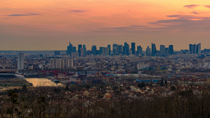 Fototapeta na wymiar Sunset Over La Defense Business District Paris From Above