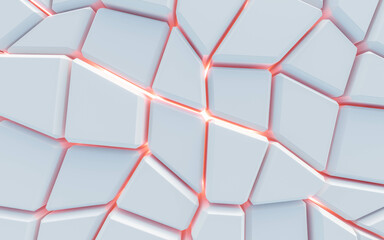 white geometric tile objects with red back lighting lava concept 3d render illustration