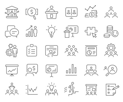 Business training and conference line icons collection. Thin outline icons pack. Vector illustration eps10