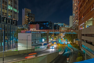 Moving Cars in the Streets of La Defense Business District at Night