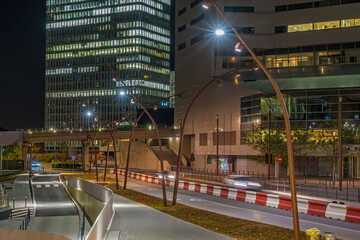 Traffic Going to La Defense Business District at Night Buildings and Towers