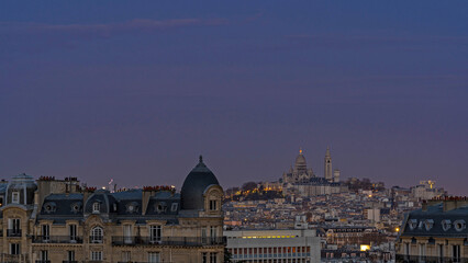 Fototapeta na wymiar Dawn Over Sacred Heart Basilica in Paris From Above