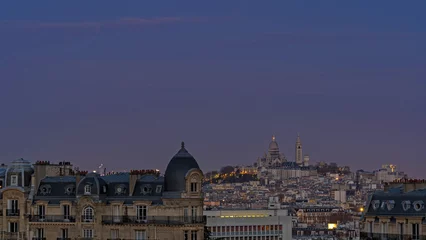 Deurstickers Dawn Over Sacred Heart Basilica in Paris From Above © Loic Timelapse