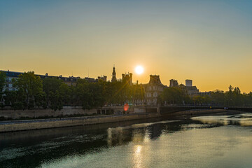 Paris Center at Morning Under Sunny Sky With Seine River and Buildings