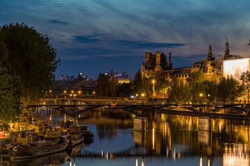 Paris Famous Buildings and Touristic Center at Twilight Sunset With Clouds