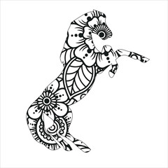 Mandala animal coloring page with horse , Horse Mandala coloring page  Unicorn Mandala Vector Line Art Style, Beautiful Horse Jump. Vector illustration.