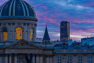 Montparnasse Tower and Sciences Academy in Perspectives at Paris Cloudy and Pinky Sky