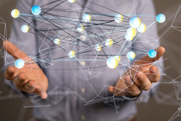 Digital cyberspace with particles and Digital data network connections concept.