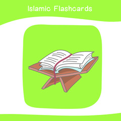 Cute Islamic image flashcards. Islamic flashcards collections. Colorful printable flashcards for preschool Educational printable game cards. Vector illustration.