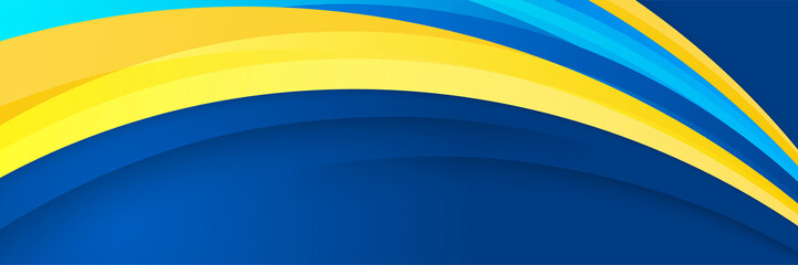Modern blue banner background with orange and yellow color wave composition in abstract. Vector abstract graphic design banner pattern background template illustration.
