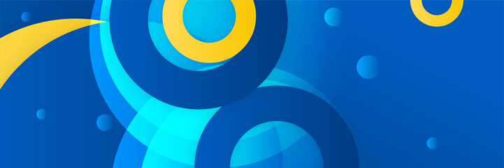 Fototapeta premium Blue banner background with orange and yellow color circle composition in abstract. Vector abstract graphic design banner pattern background template illustration.