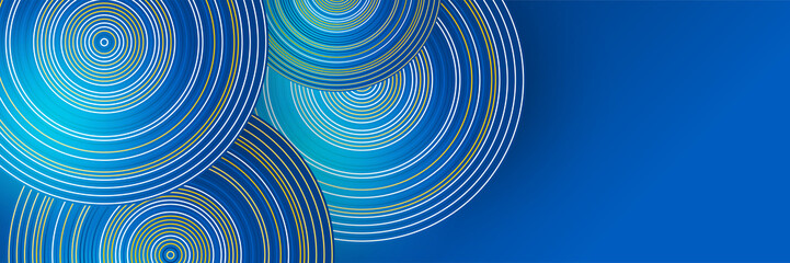 Blue banner background with orange and yellow color circle composition in abstract. Vector abstract graphic design banner pattern background template illustration.