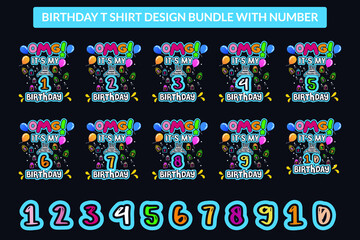 Birthday vector T-shirt design bundle with number © stshahariarsifa