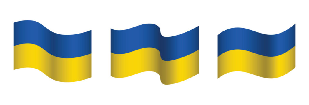 Ukraine flag wave flowing flutter realistic color gradient icon on white background vector.