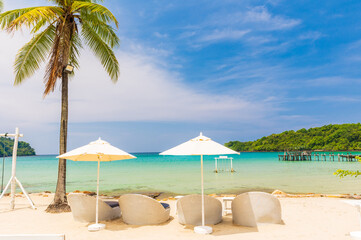 Umbrella and chair on the tropical beach in  Koh Kood island, Trat province,Thailand