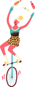 Circus Artist Juggle Bowling Pins Cartoon Illustration