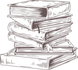 Pile of Books Monochrome Hand Drawn Illustration