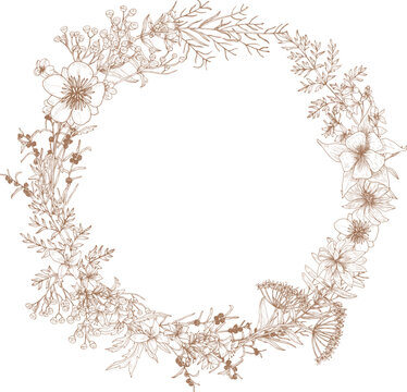 Decorative Vintage Wreath with Flowers or Round Frame